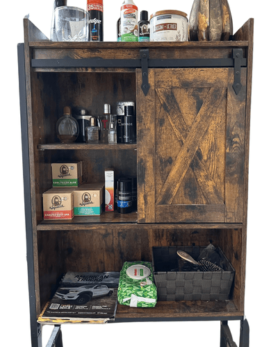 Over the Toilet Organizer, brown with mini sliding barn-style door