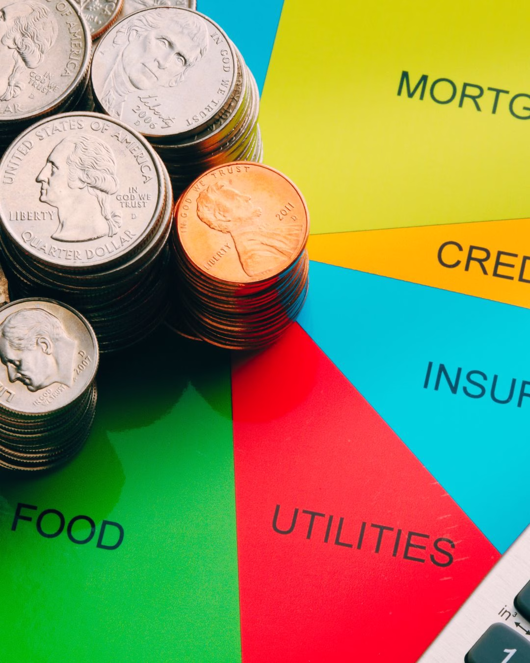 coins placed on top of sheet displaying multiple expense categories like food, utilities, supplies, and mortgage for post on how to start a budget